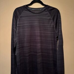 Black Long Sleeve Tee with Subtle Stripes